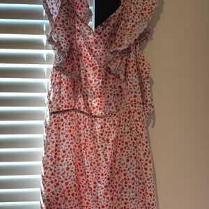 Floral Ruffle V-Neck Women's Dress - Pink Floral